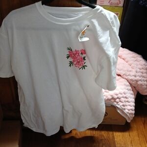 White Kids T-Shirt with Pink Floral Design